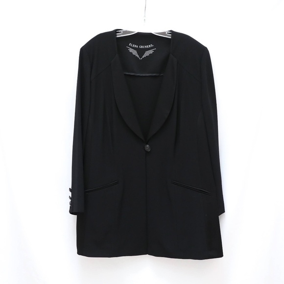 Elena Grunert black blazer suit jacket 22 classic office work career business 52 - Picture 1 of 11